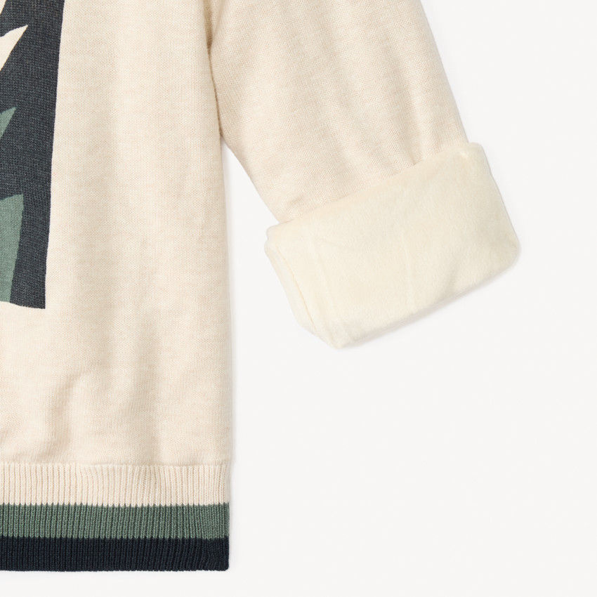 Trui in gebreide jersey met print en fluwelen voering voor jongens 
