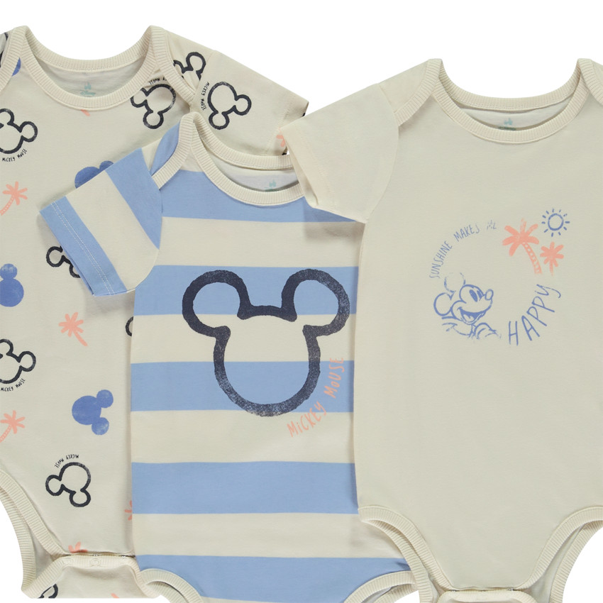 Lot de 3 bodies manches courtes Mickey Disney pour bébé garçon avec ouvertures différentes selon l'âge 