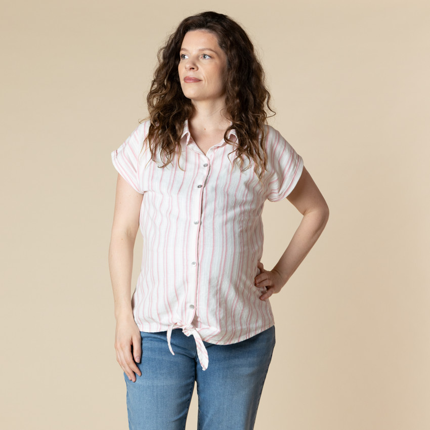 Chemise manches courtes de grossesse et d'allaitement rayée à nouer 