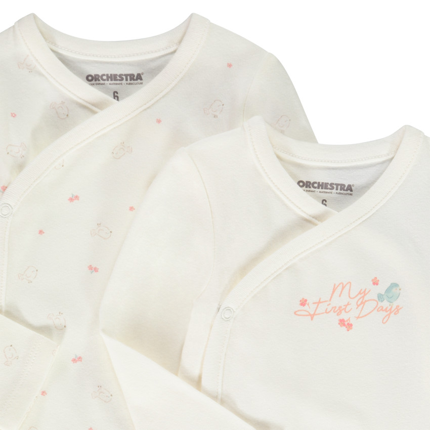 Lot de 2 bodies manches longues Oiseau pour bébé fille 