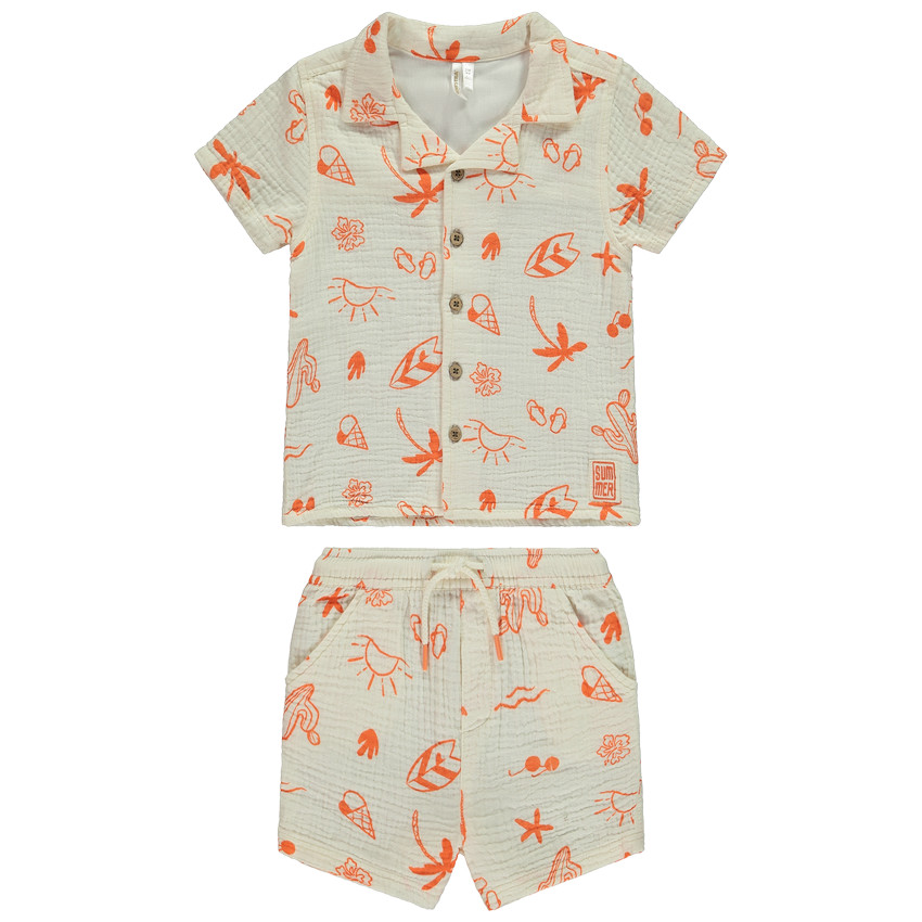 Ensemble 2 pièces imprimé total look en gaze pour bébé garçon 