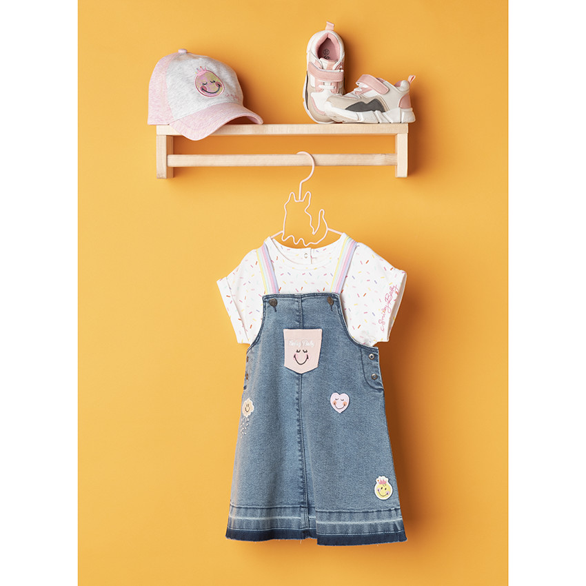 Tweekleurige pet met Smiley Baby borduursel voor meisjes 