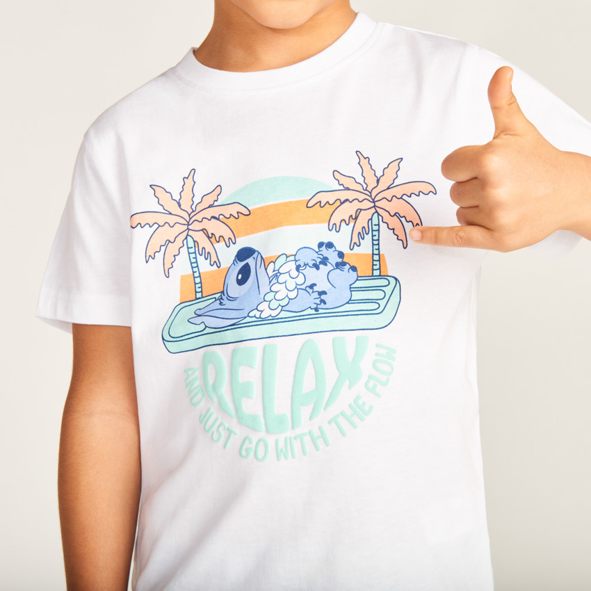 T-shirt manches courtes print en relief Stitch Disney pour garçon 