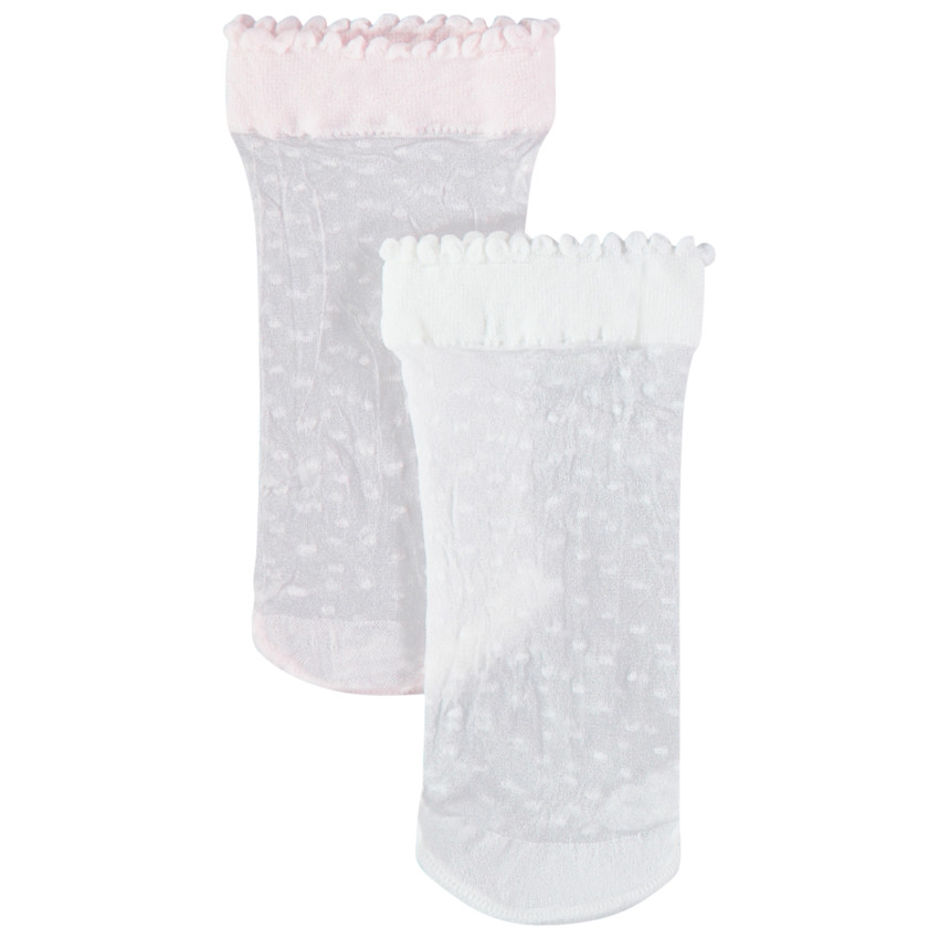 Lot de 2 paires de chaussettes fines en plumetis roses / blanches 