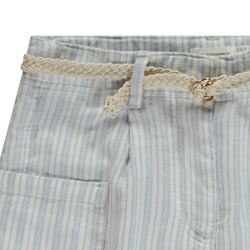 Pantalon rayé à poches + ceinture tressée fille 