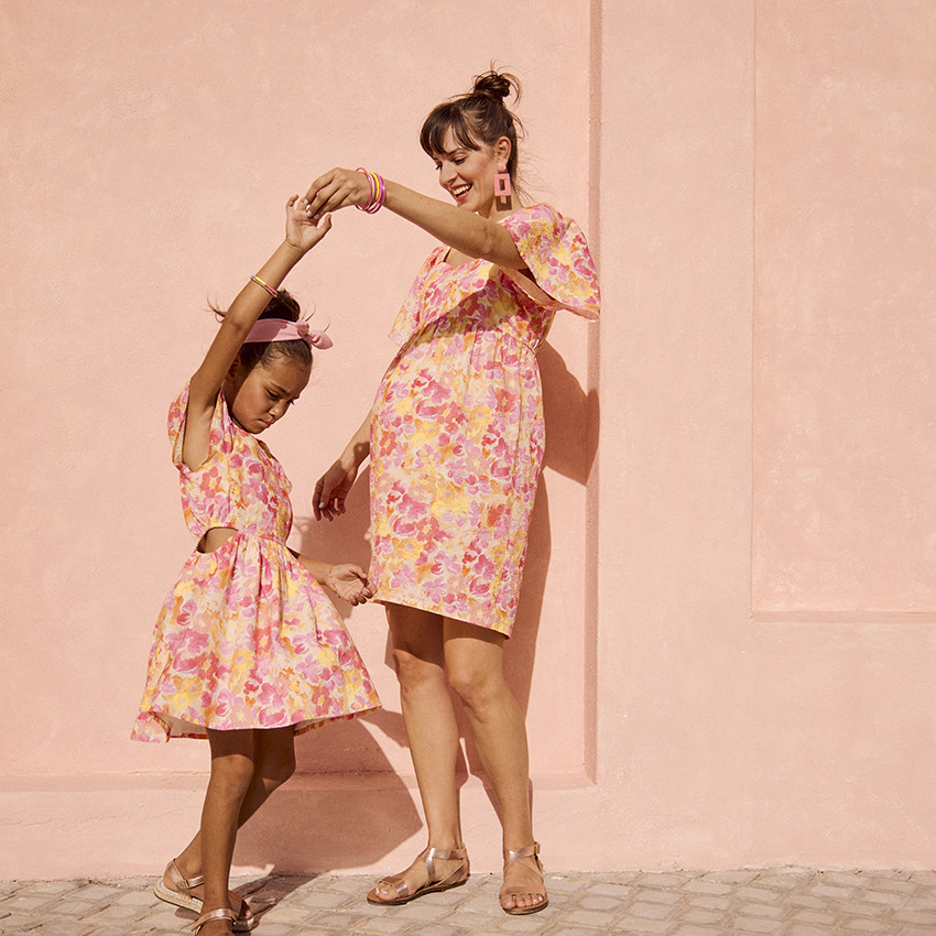 Korte mouwen jurk in seersucker met bloemenprint voor meisjes 