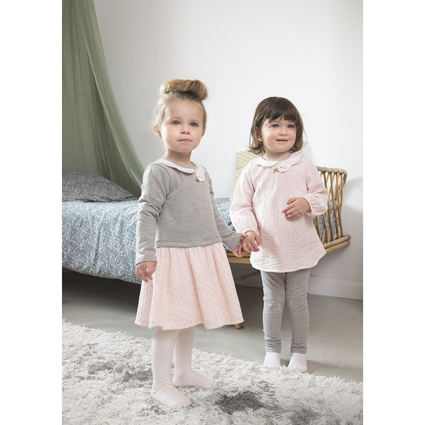 Robe manches longues effet 2 en 1 à col cygne pour bébé fille 