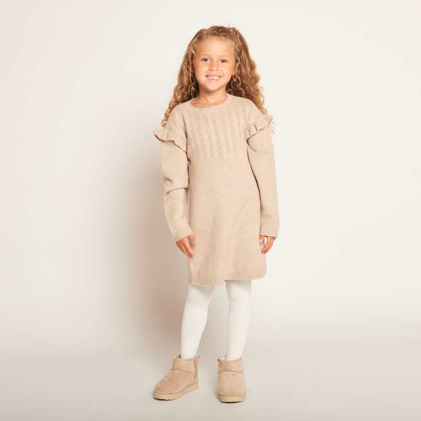 Robe manches longues en tricot ajouré pour fille  