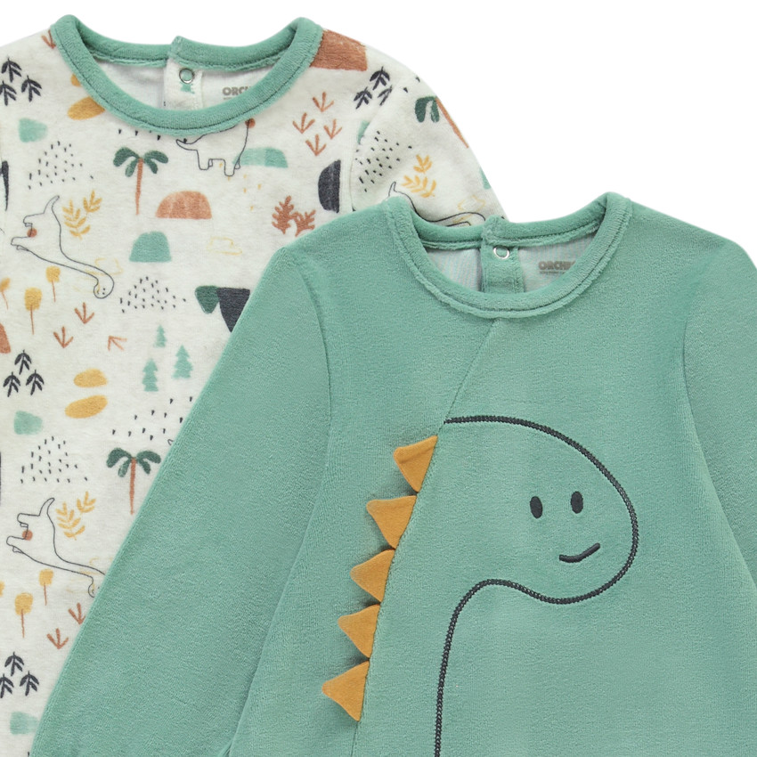 Lot de 2 dors-bien velours dinosaures pour bébé garçon avec ouvertures différentes selon l'âge 