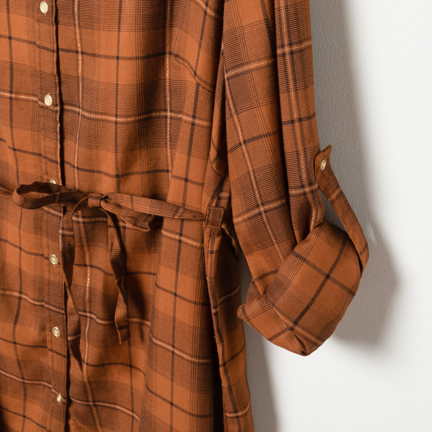 Robe chemise à carreaux camel pour enfant fille 