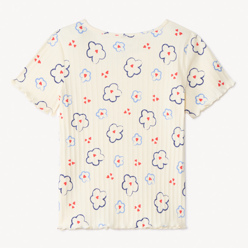 T-shirt met korte mouwen in geribbelde tricot met bloemenprint voor meisjes 