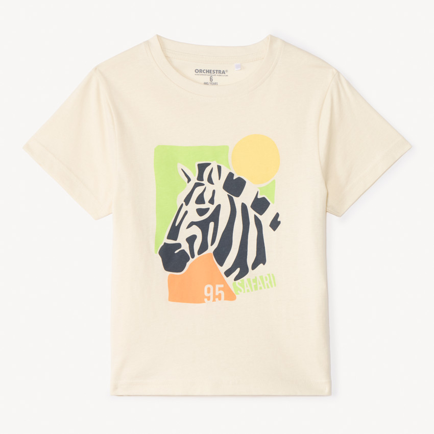 T-shirt met korte mouwen, eenkleurig met fantasieprint jongens 