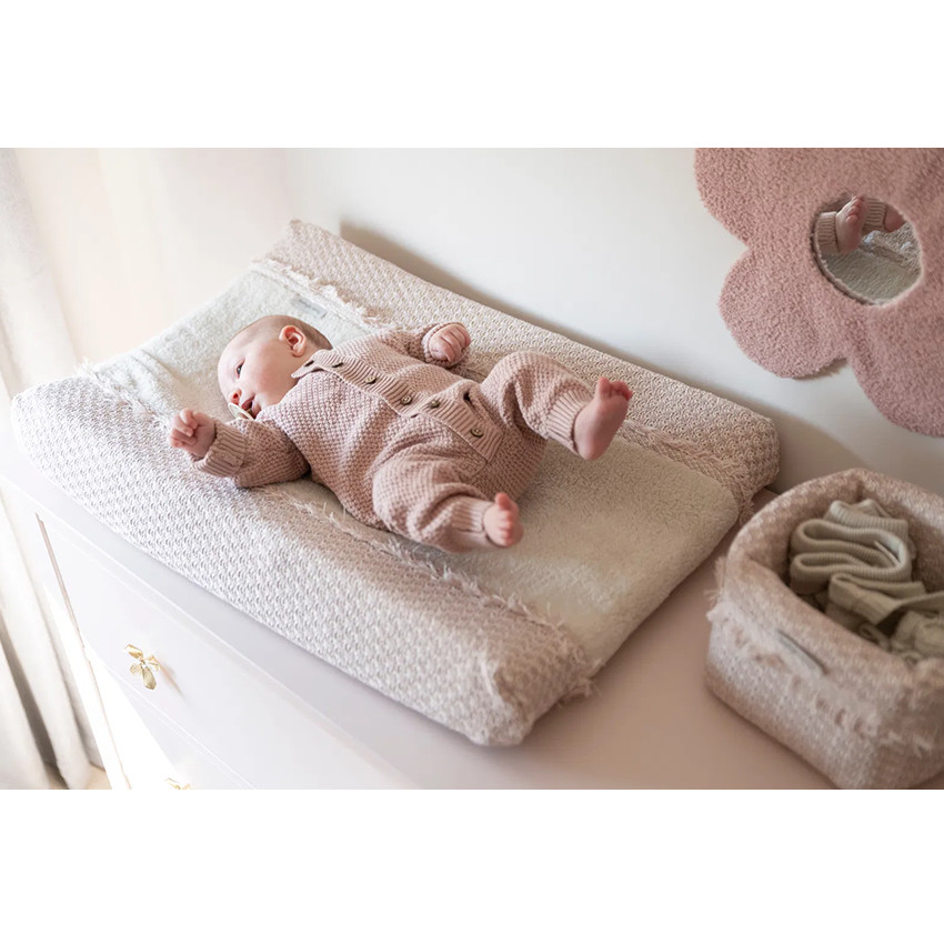 Housse matelas à langer Happiness - Vieux rose/écru 