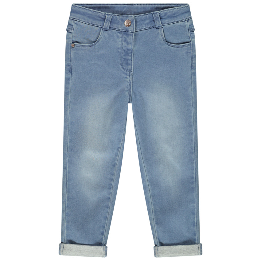 Jeans met een used effect en achterzakken in kattenvorm voor meisjes. 