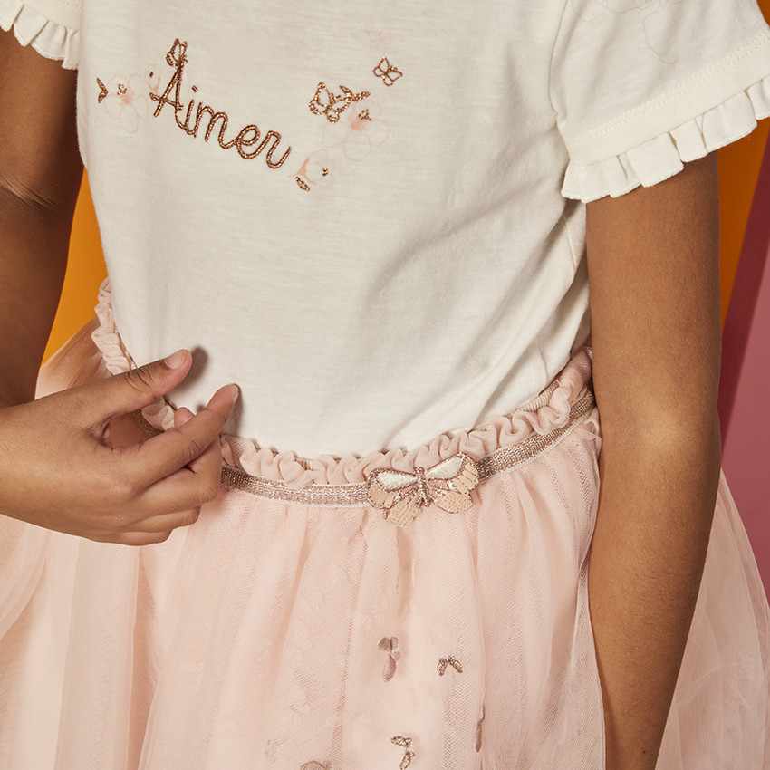 T-shirt manches courtes à broderie dorée pour fille 