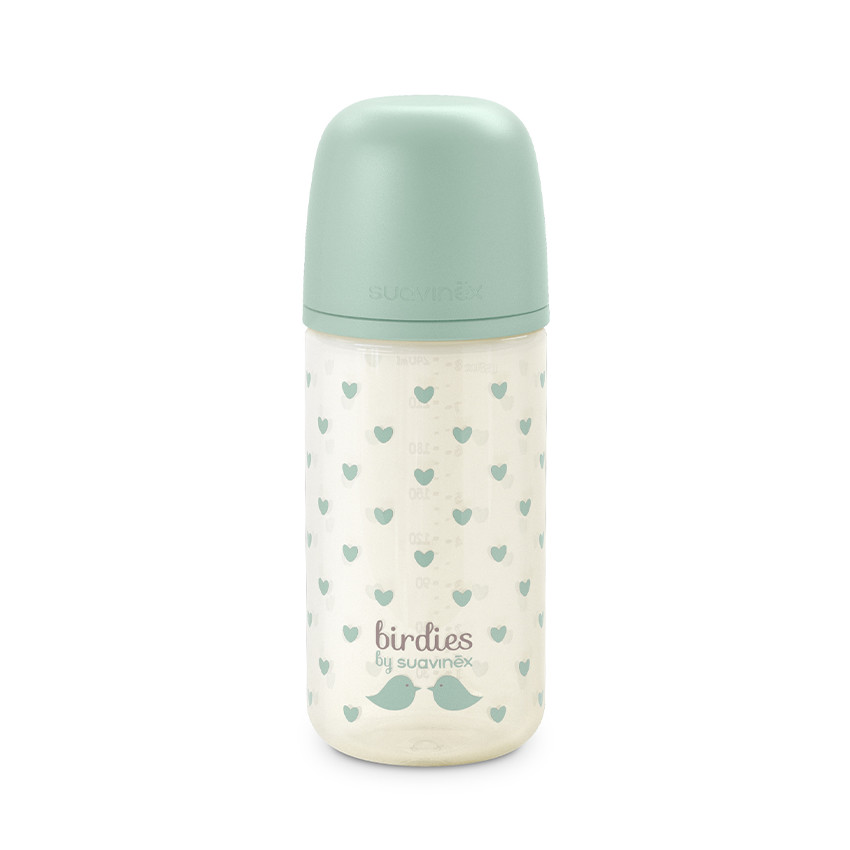 Biberon en verre 240ml avec tétine SX Pro S Birdies vert 