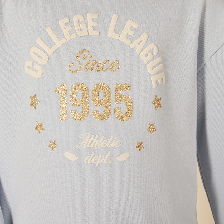 Sweatshirtjurk met lange pofmouwen print College voor meisjes 