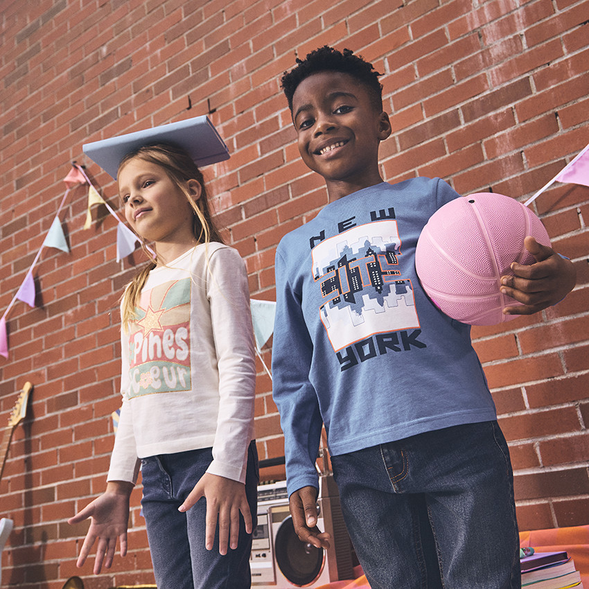 T-shirt manches longues print fantaisie pailleté pour fille 