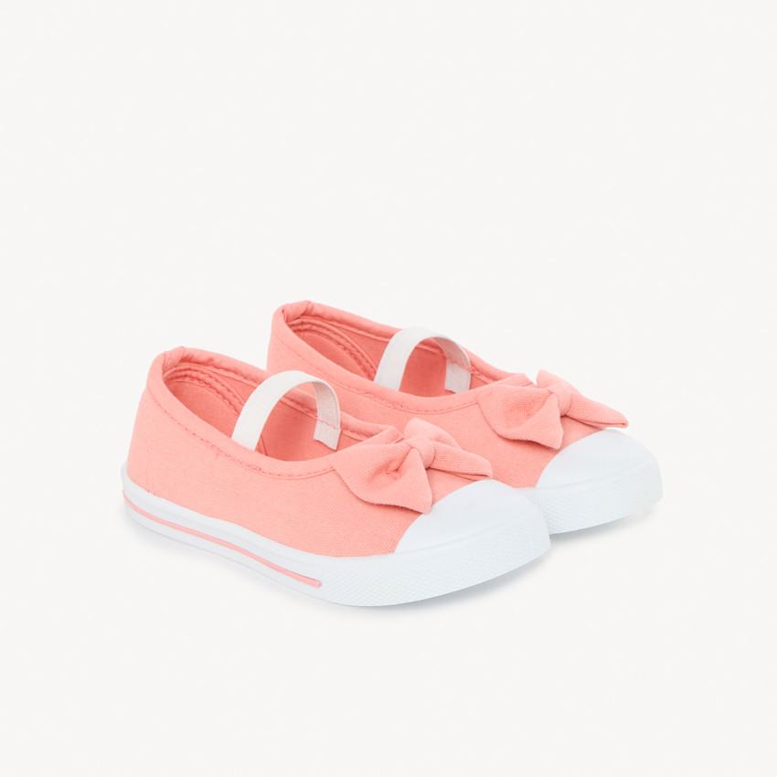 Babyschoenen van canvas met strik en bandje voor meisjes 