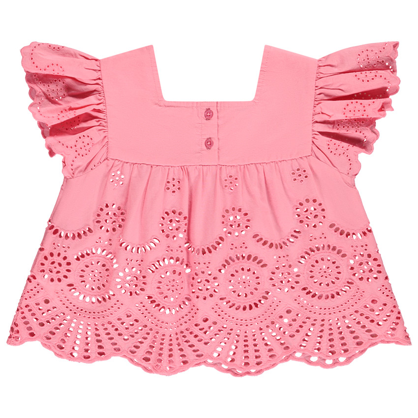 Tuniek in viscose voile met pofmouwen en Engels borduursel voor meisjes 