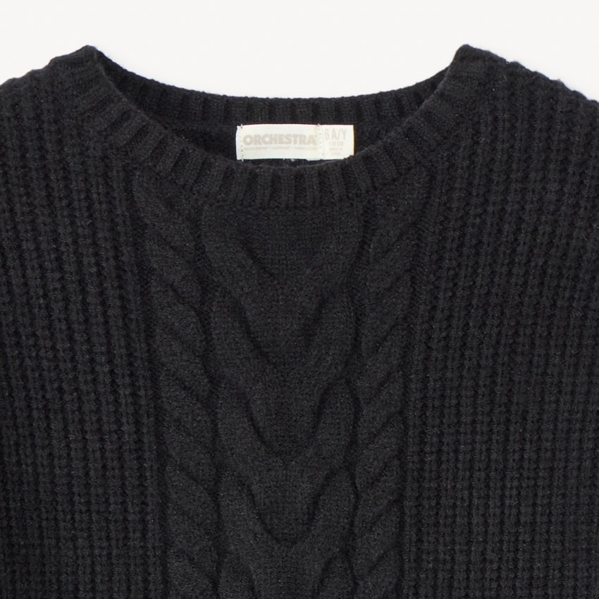 Oversize gebreide kabeltrui effen voor meisjes 