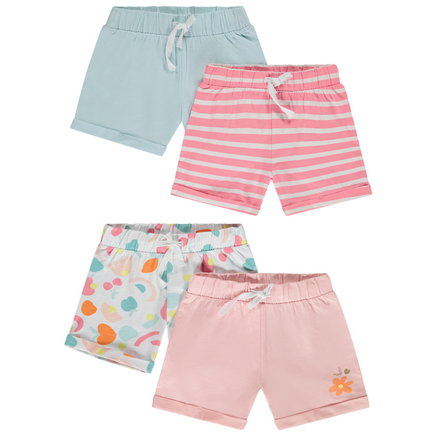 Lot de 4 shorts jersey slub uni et fantaisie pour fille 