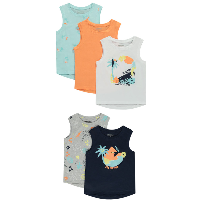 Lot de 5 débardeurs fantaisie motifs exotiques pour garçon 