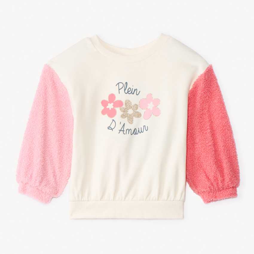 Sweatshirt in fleece met colourblock en sherpa mouwen voor babymeisje 