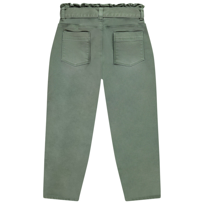 Jean uni vert effet denim avec ceinture à nouer pour fille 