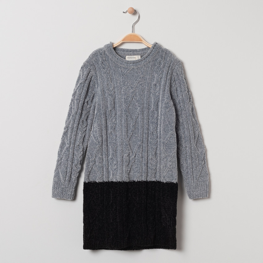 Robe manches longues en maille chenille bicolore pour enfant fille 