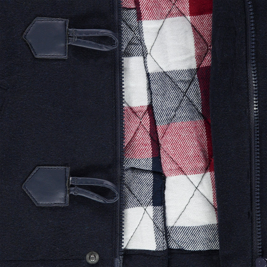 Duffle coat van polyester en wol gevoerd met geruit flanel 