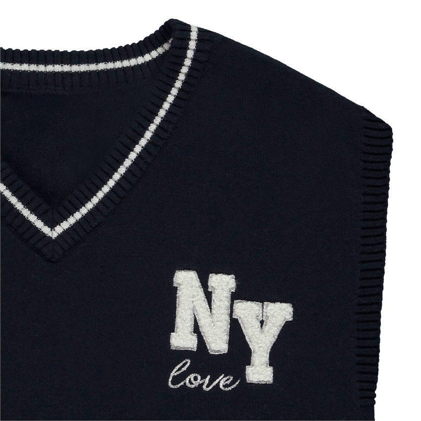 Pull sans manches à patchs bouclettes NY pour fille 