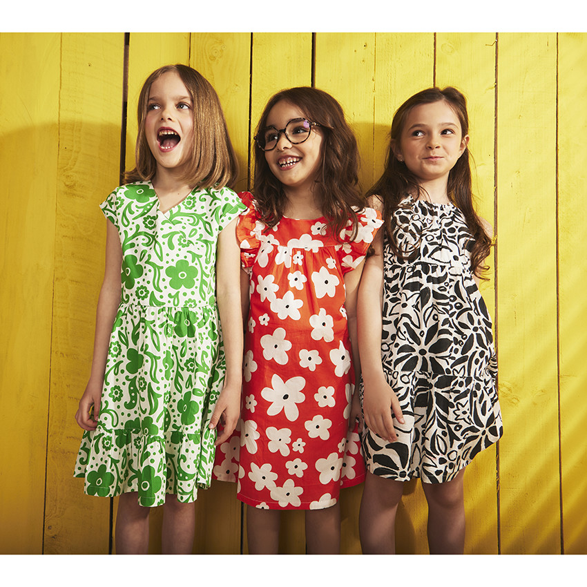 Robe à bretelles imprimé fantaisie fleurs pour fille 