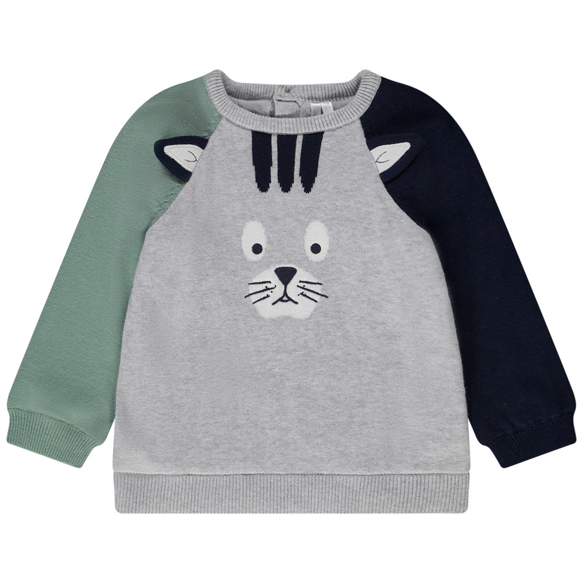 Trui in gebreid speels kat colour block effect voor baby jongen 