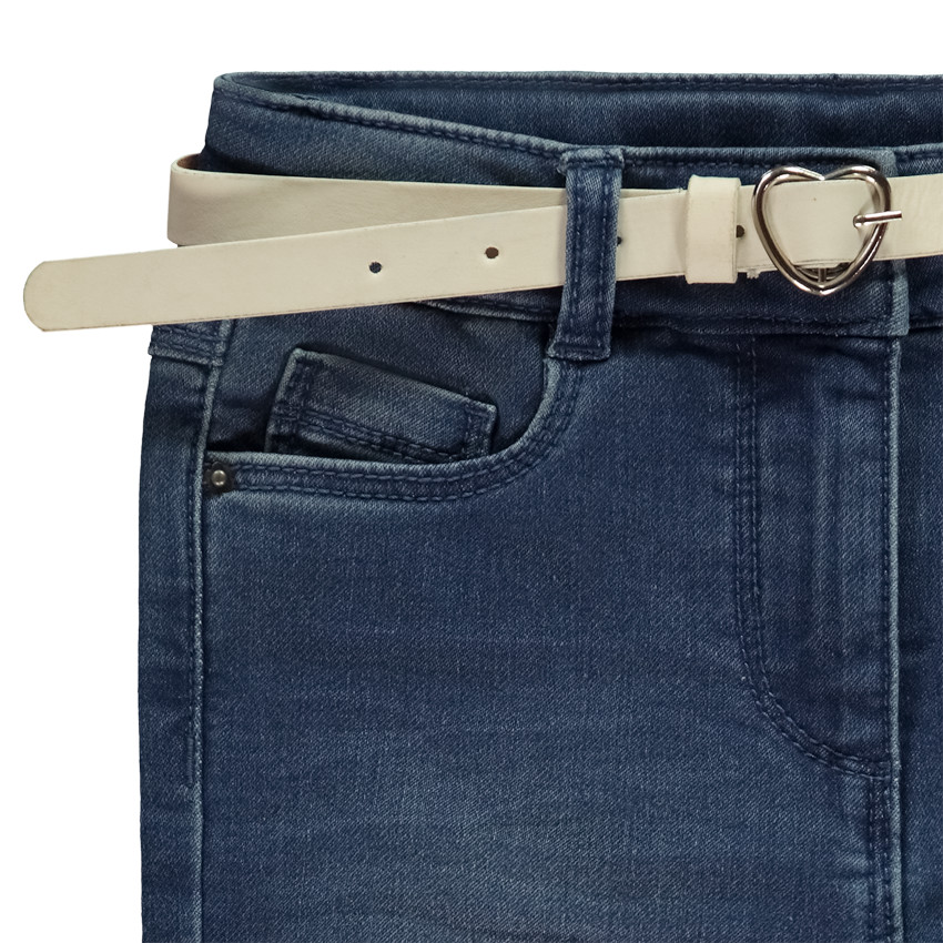 Jean slim avec ceinture à boucle cœur pour fille 