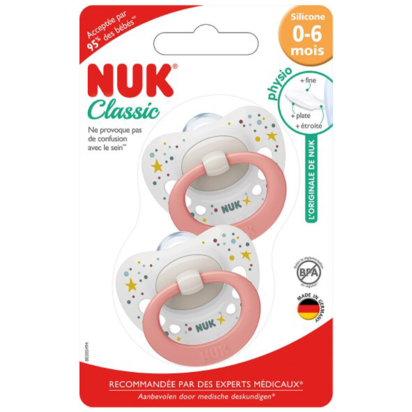 Lot de 2 sucettes Classic 0/6m Pois Roses 