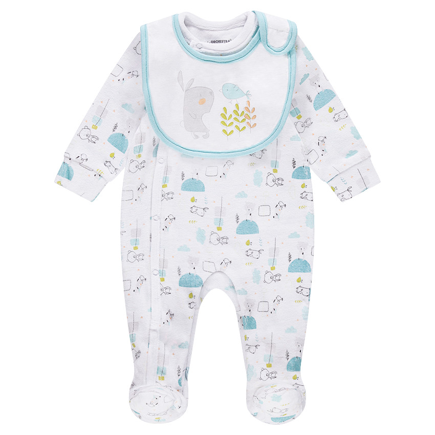 Lot avec dors-bien en velours imprimé all-over et bavoir en jersey avec lapin printé 