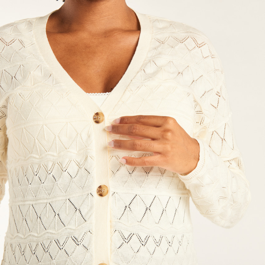 Gilet manches longues uni en tricot fantaisie pour femme 