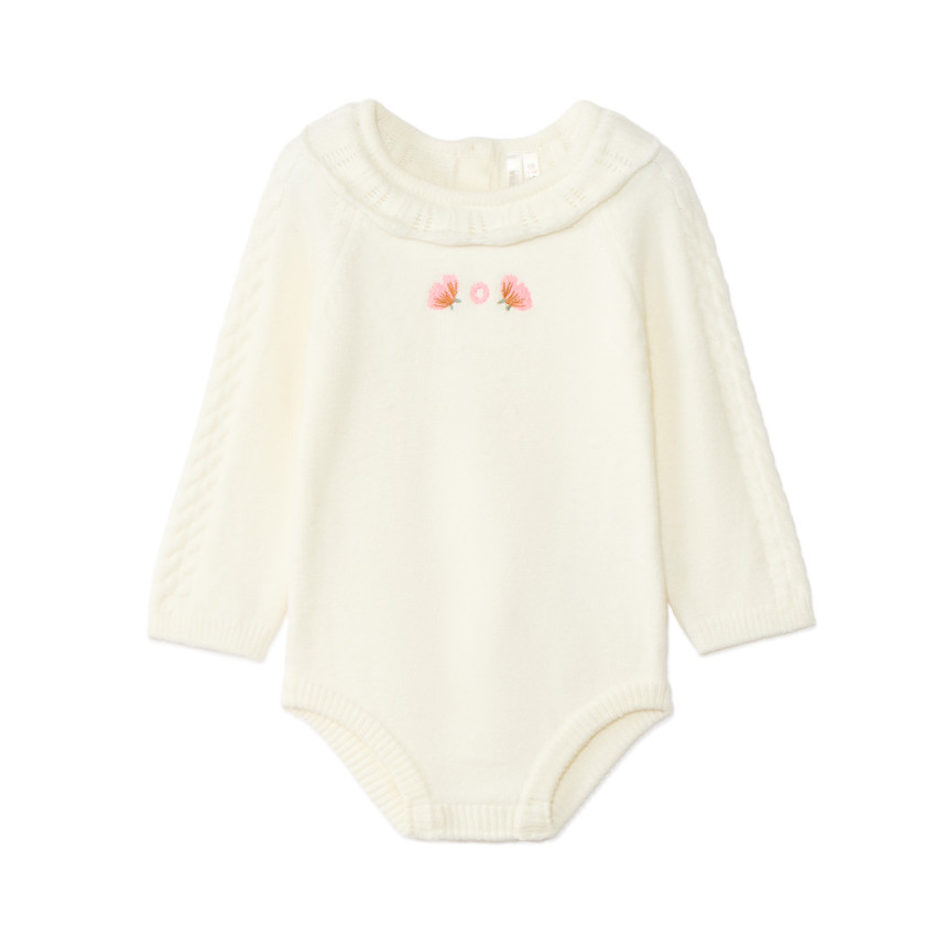 Ensemble barboteuse + collants en tricot pour bébé fille 
