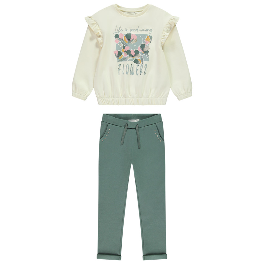 Joggingset van molleton met strass en volant voor meisjes 