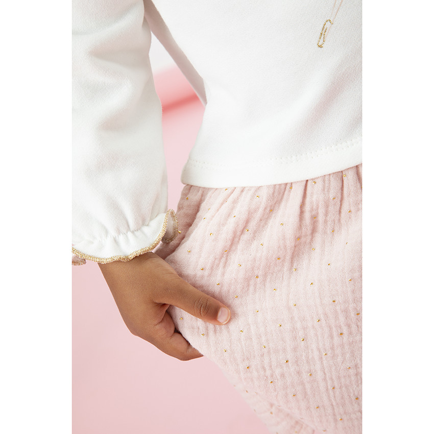 Robe 2 en 1 en jersey et double gaze de coton print fée et imprimé pois pour bébé fille 