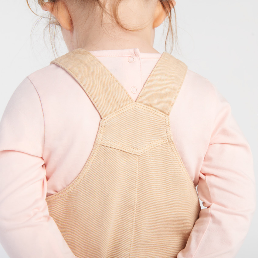 Robe salopette uni en denim et poches pour bébé fille  