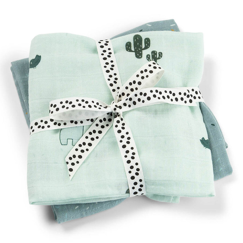 Lot de 2 langes mousseline 65x65cm Lalee Bleu 