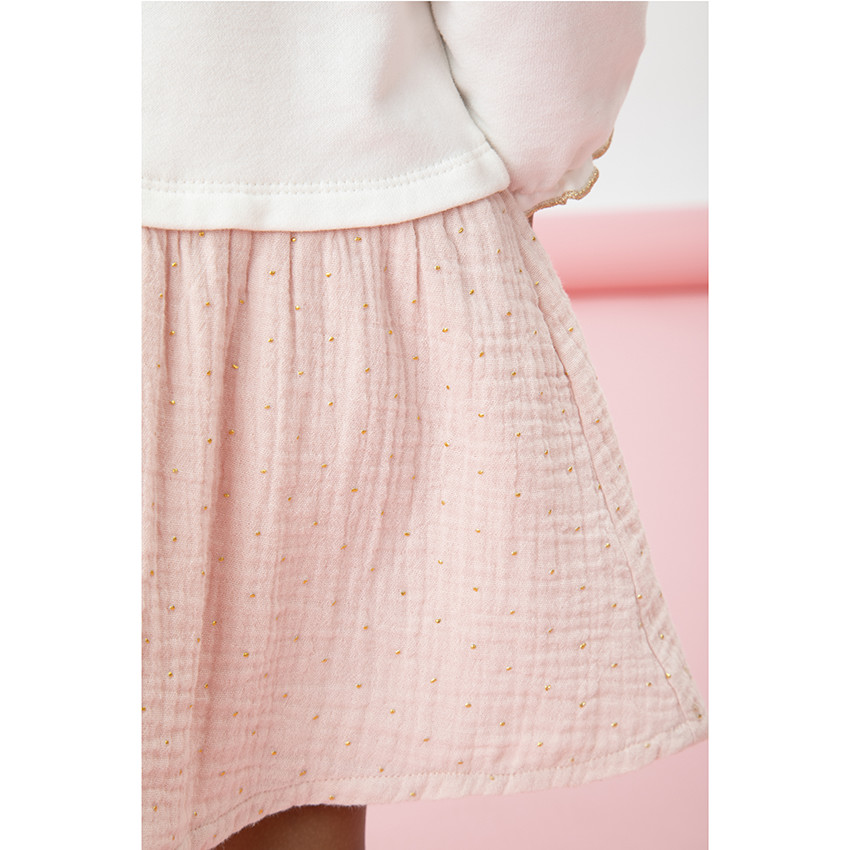 Robe 2 en 1 en jersey et double gaze de coton print fée et imprimé pois pour bébé fille 