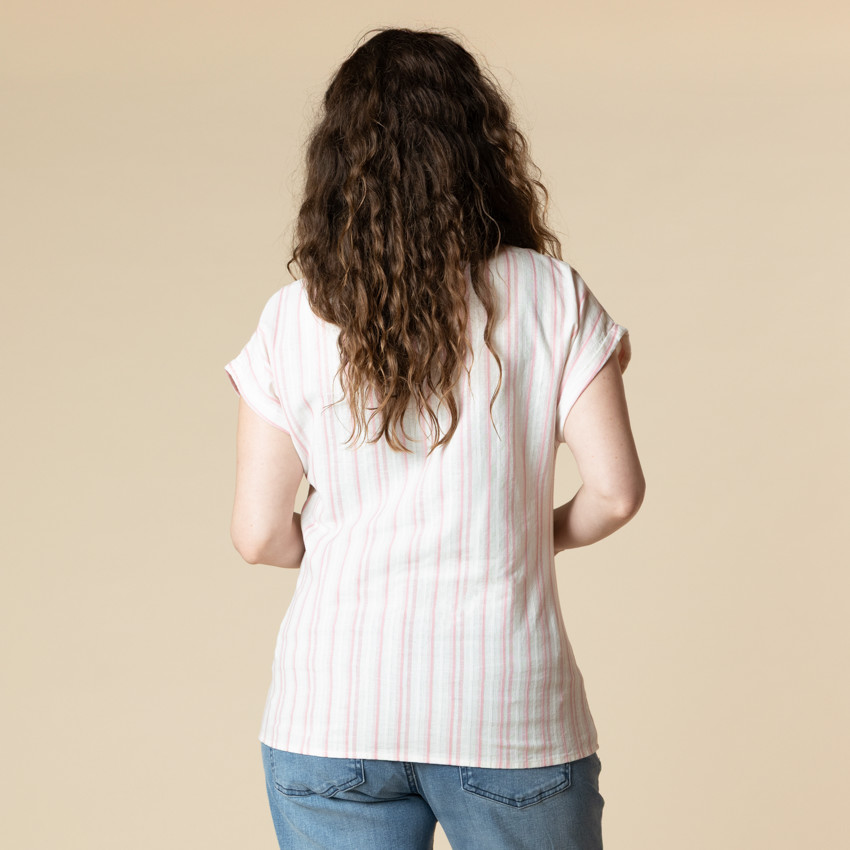 Chemise manches courtes de grossesse et d'allaitement rayée à nouer 