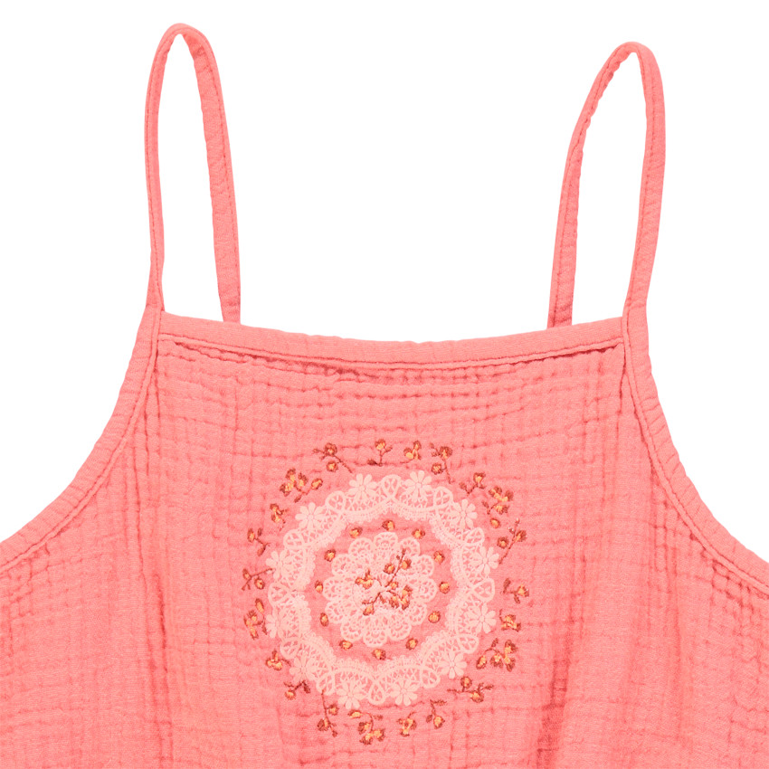 Combishort en gaze de coton à motif floral brodé 