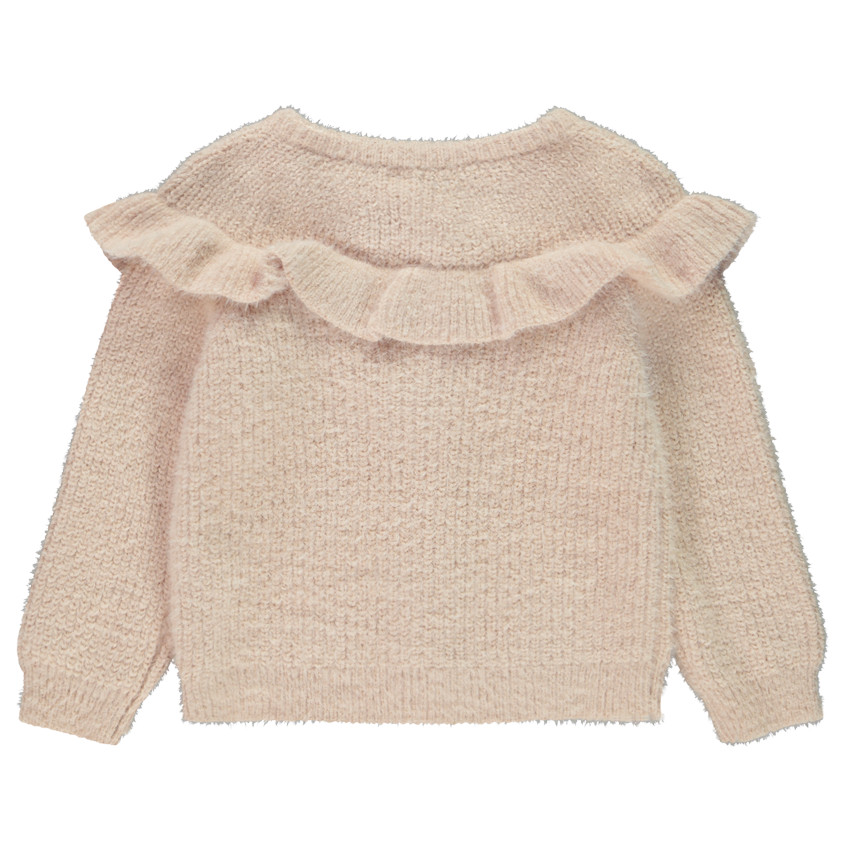 Gilet uni en tricot avec empiècement volanté pour bébé fille 