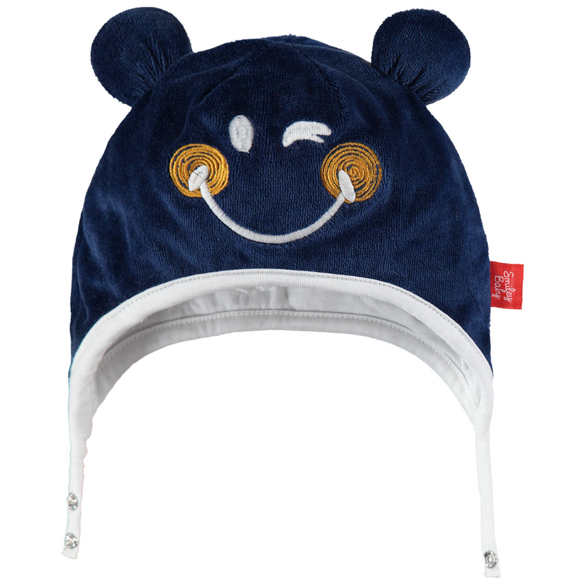 Fluweel muts met jersey voering en 3D oren Smiley Baby 