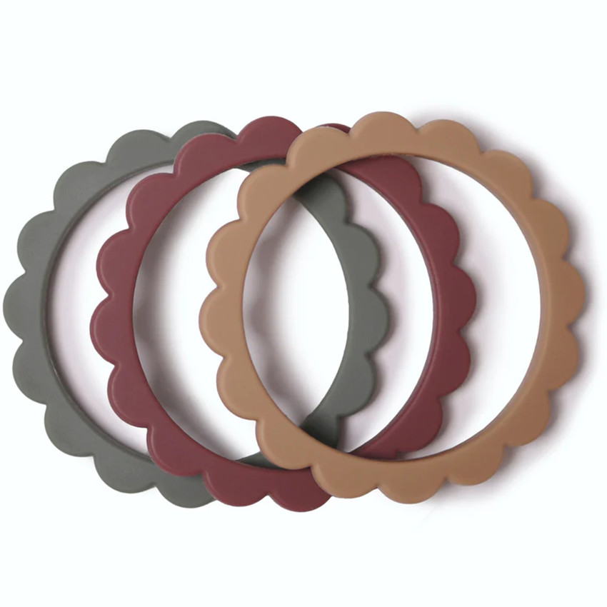 Bijtring armband Bloemen Thyme/Natuur/Berry 3stks 