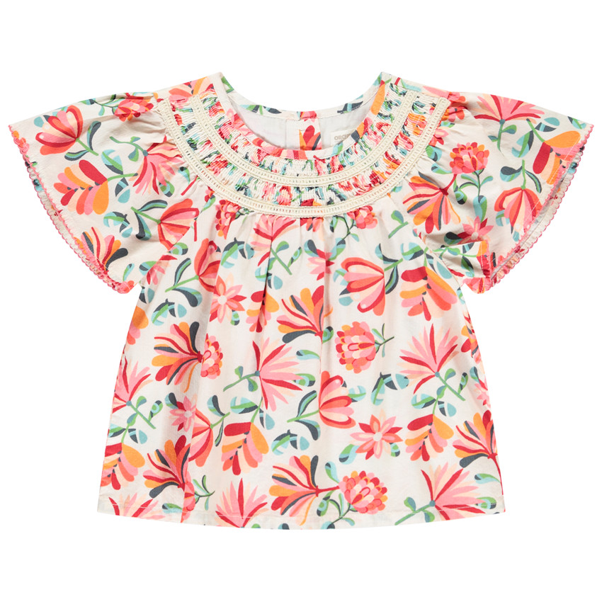 Tunique manches courtes évasées imprimé floral pour fille 